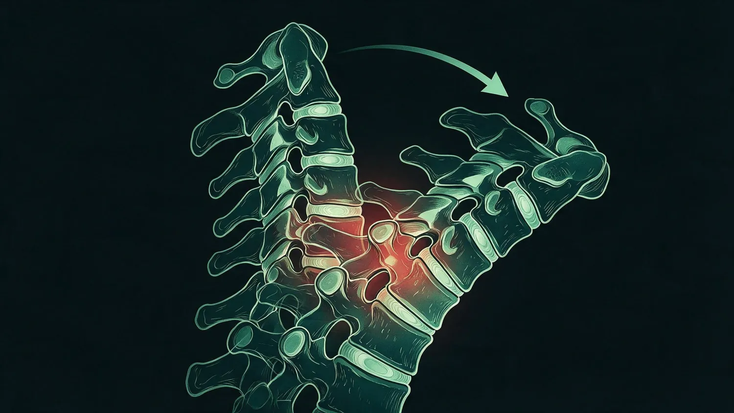 Medical illustration of cervical spine whiplash motion